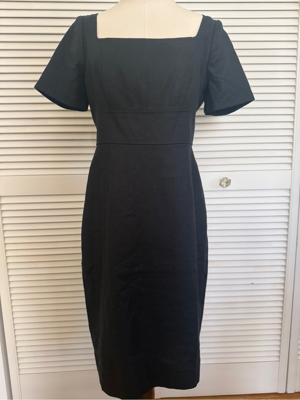 J. Crew Black Square-Neck Midi Sheath Dress